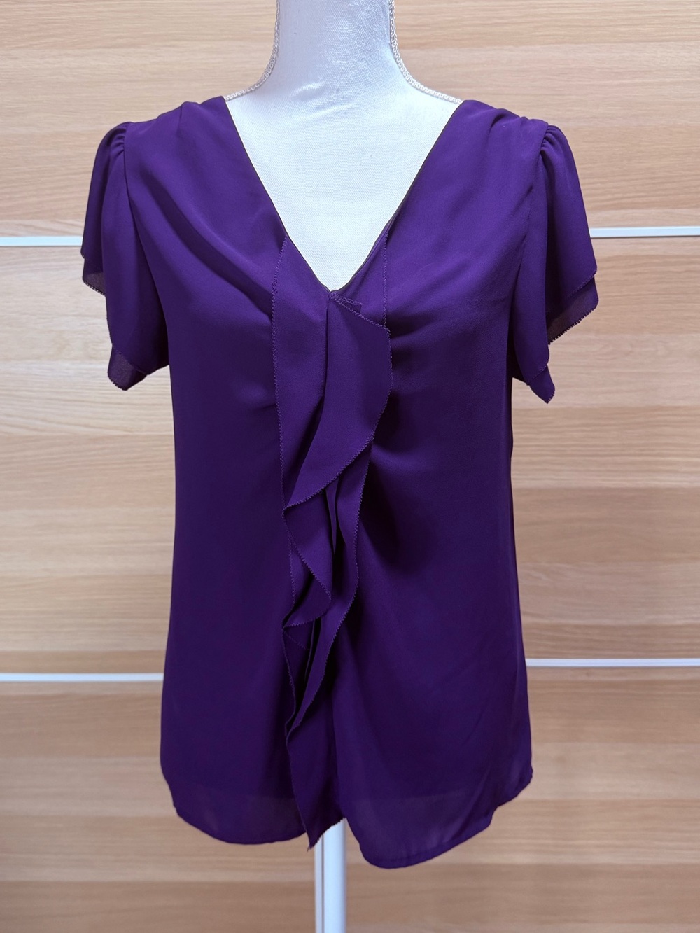 Express Purple Ruffle V-Neck Blouse
